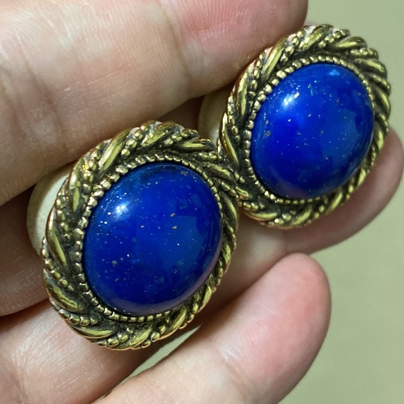 🖤Vtg💕80s blue and gold clip earrings - Picture 6 of 11